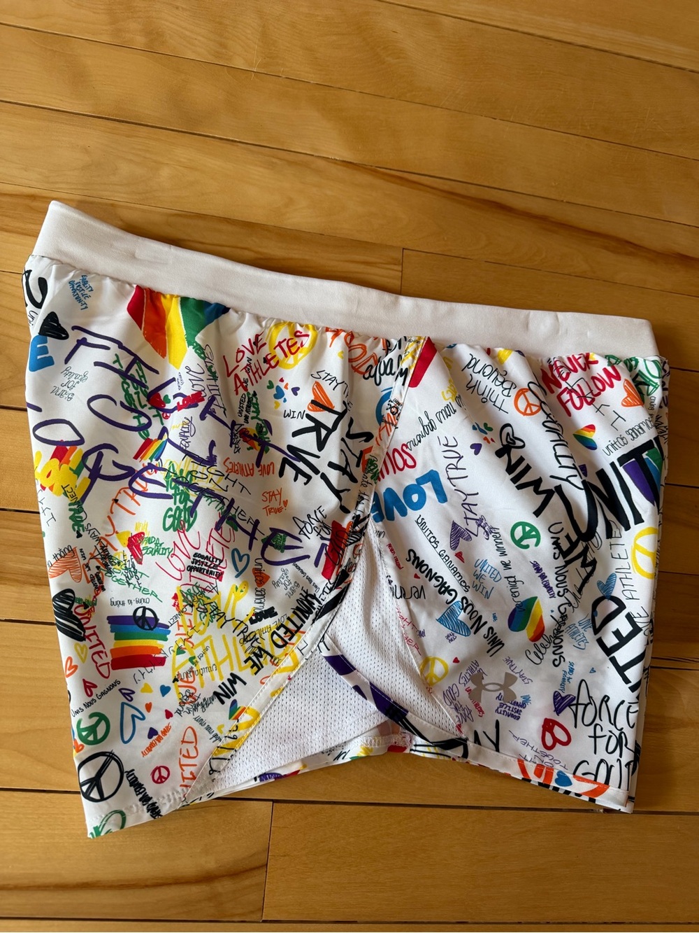 🌈 Womens White Rainbow Graffiti Athletic Shorts 🌈 (Never Worn) Pride